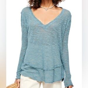 FREE PEOPLE We the Free Ocean Air Hacci Moss Top in Misty Forest